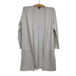 Medium TALBOTS Gray Duster 100% Merino Wool Long Open Front Cardigan Sweater